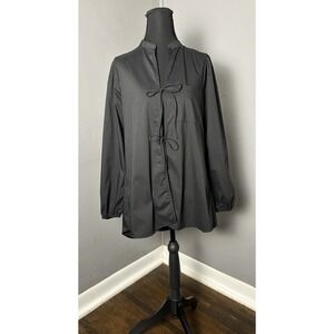 Hazel Black Tailored Long Sleeve Cotton Blend Blouse Size Small With Tie Closure